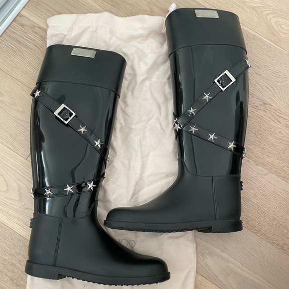 Auth Jimmy Choo Rainboots Size 36 Embellished Signature Stars - Picture 1 of 7